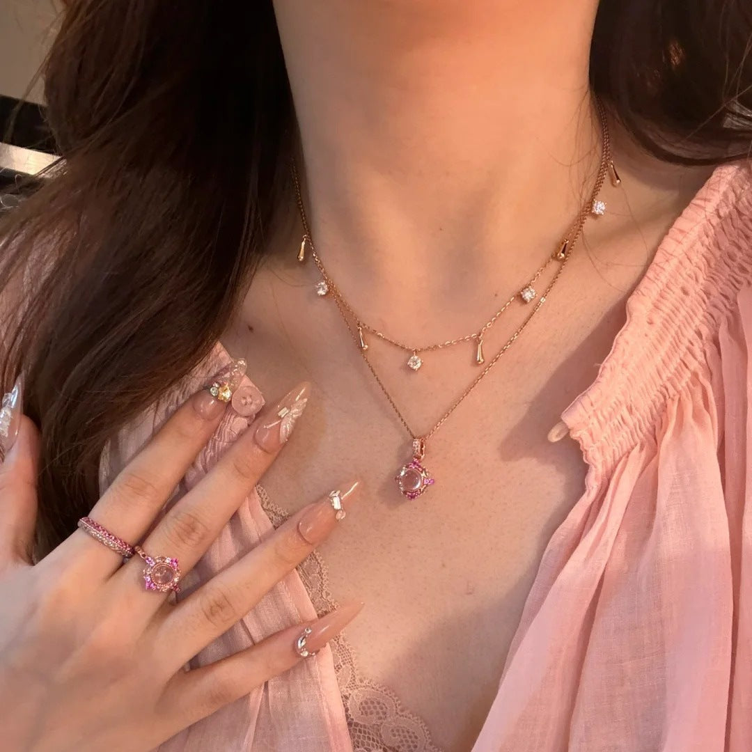 Retro French Pink Crystal Antique Style Jewelry Set