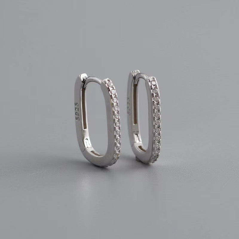 Diamond Plated Sier Ear Clip Korean Earrings