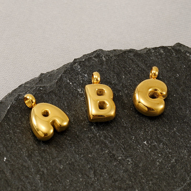 Fashion Simple Stainless Steel Gold Mini Small Bubble Letter Pendant
