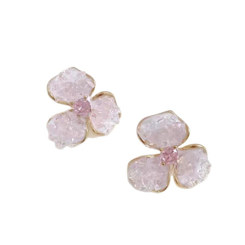 Spring Gradient Pink Crystal Flowers Fairy Indie Pop Style Graceful Rings