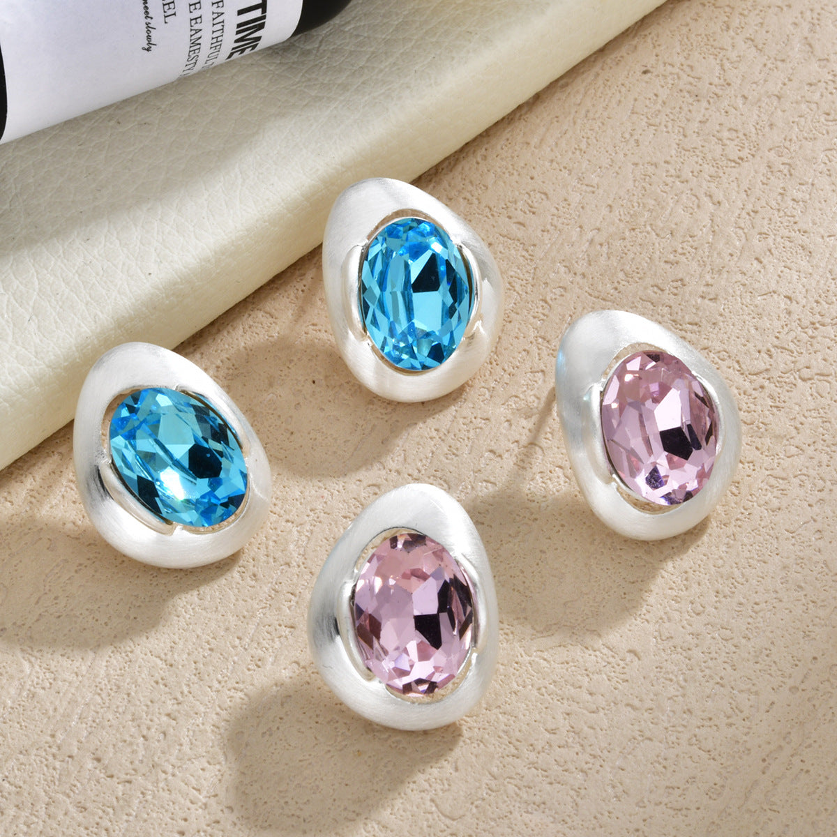Women's Irregular Sier Brushed Color Super Flash Glass Temperament Stud Earrings