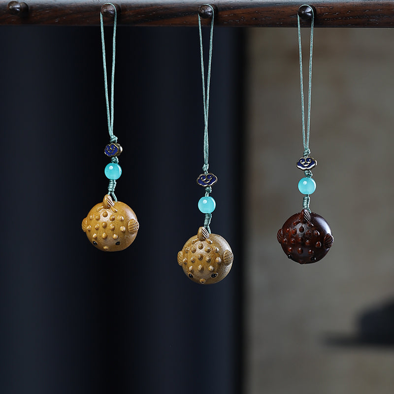 Green Sandalwood Carving Cute Animal Creative Bag Car Key Mobile Pendant