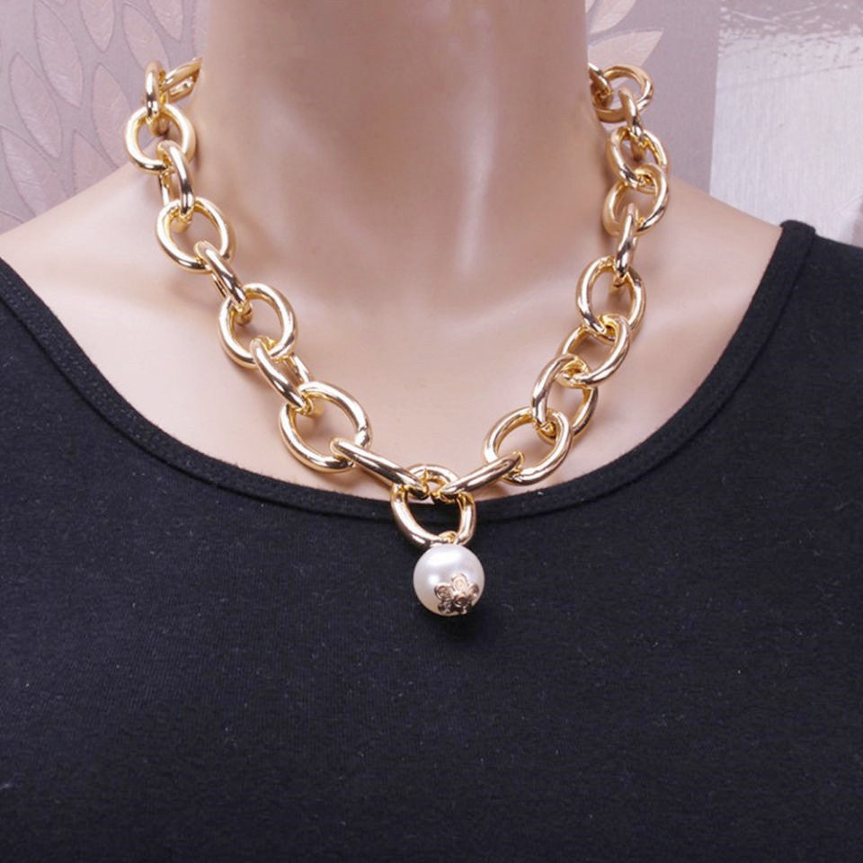 Ornament Elegant Pearl Thick Chain High Necklaces