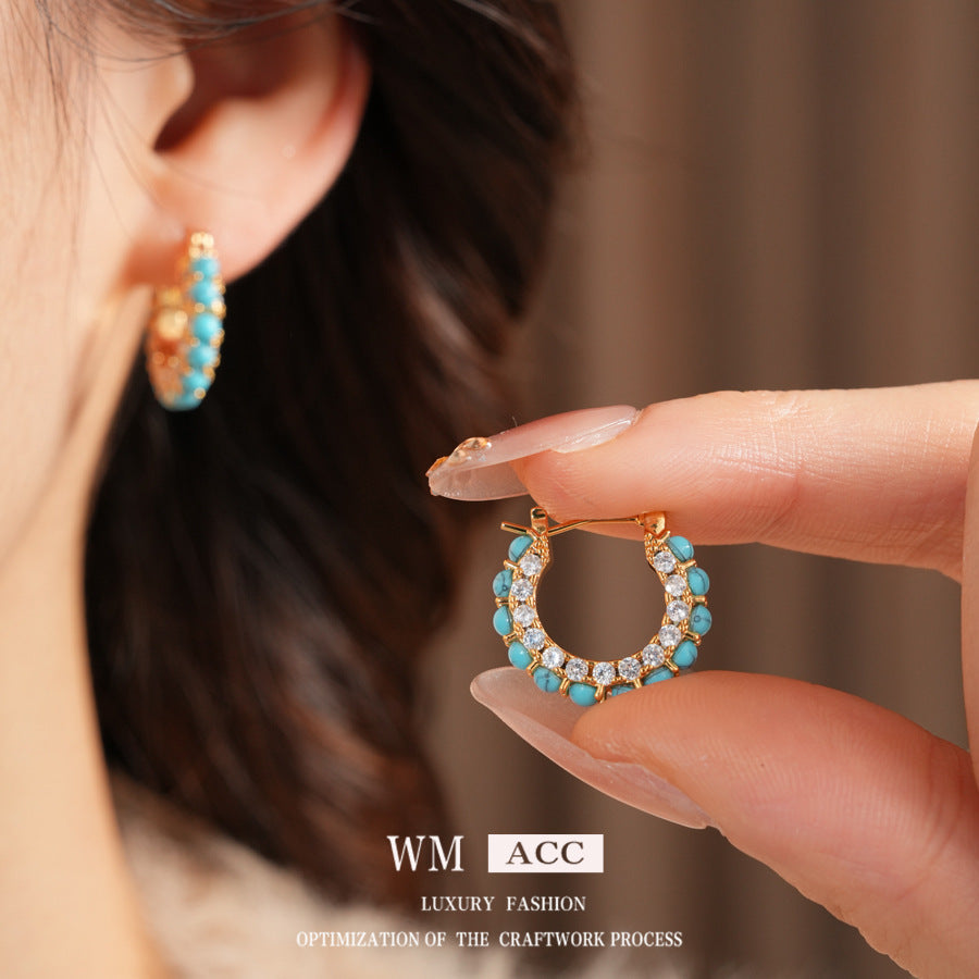 Electroplated Zircon Resin Round Ear Clip Temperament Earrings