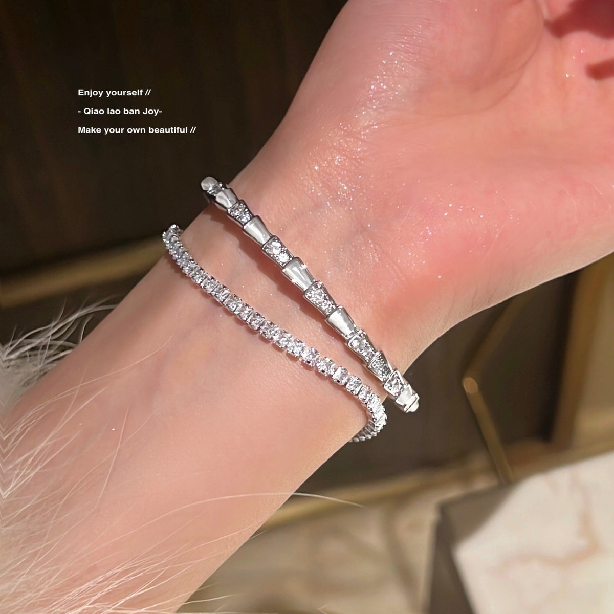 Fritillary Snake-shaped Snake Bone Rhinestone Texture Zircon Light Luxury Open Bracelet