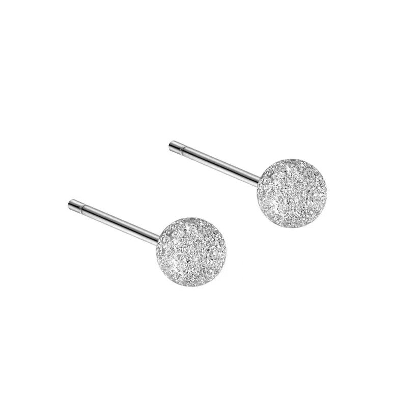 Classic Pure Glossy Bean-shaped Sterling Round Beads Stud Earrings