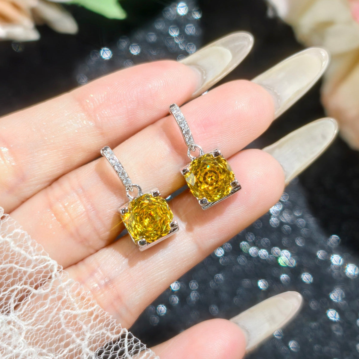 Rose Cut Golden Zirconium Octagonal Rhinestone Opening Pendant