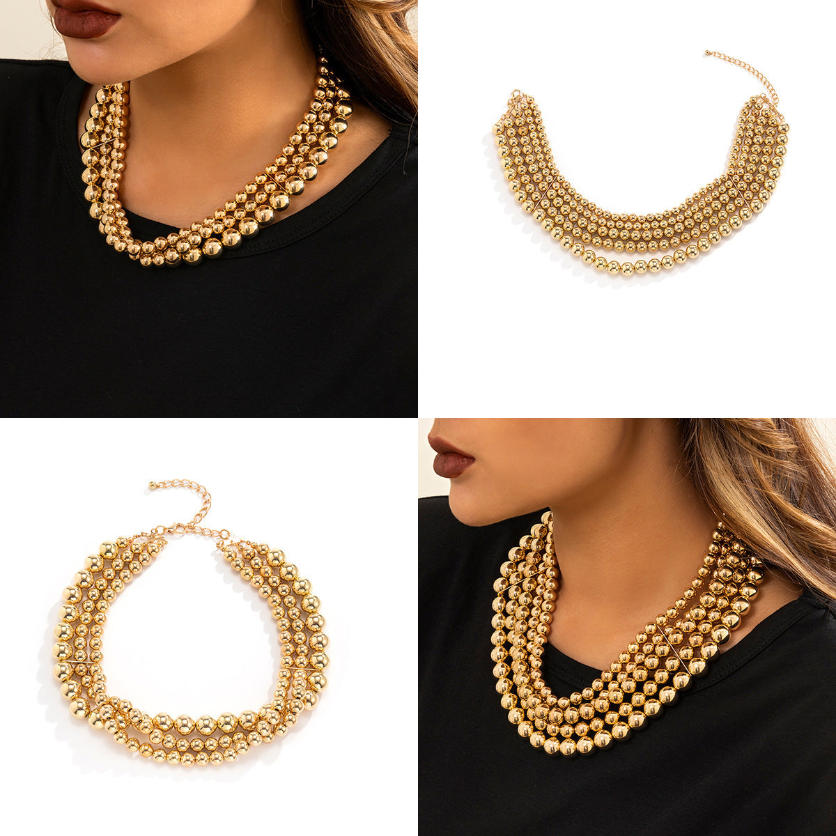 Women's Ornament Exaggerated Beaded Twin Punk Minority Simple Necklaces