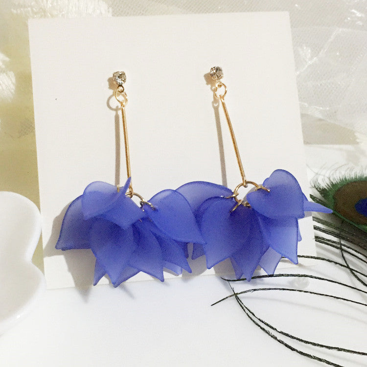 Korean Style Frosted Leaf Petal Long Flower Tassel Lotus Earrings