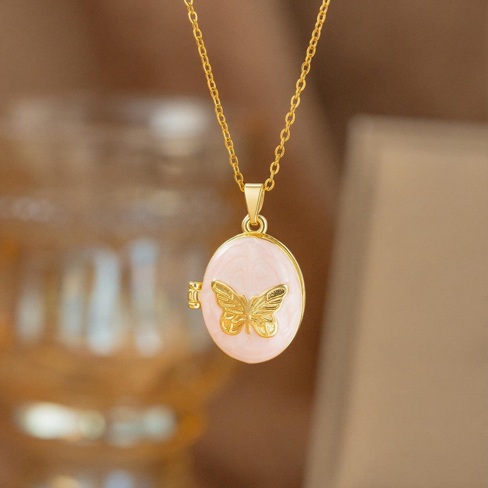 Steel Female Micro Inlaid Pink Diamond Necklace