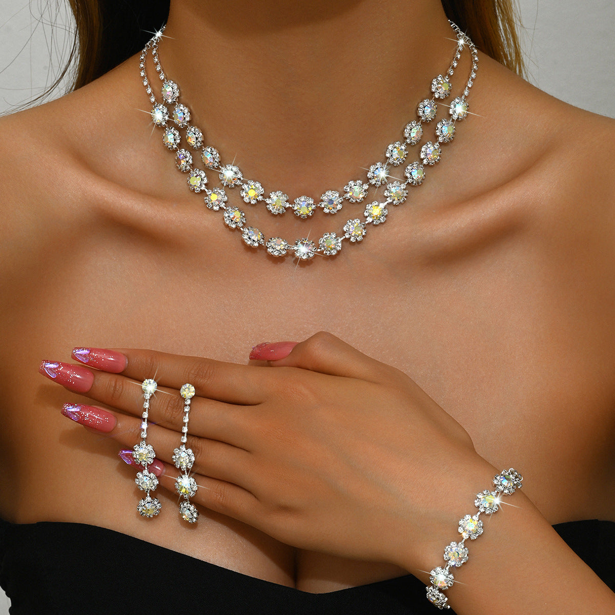Wedding Double Layer Sunflower Diamond Suite Jewelry Set