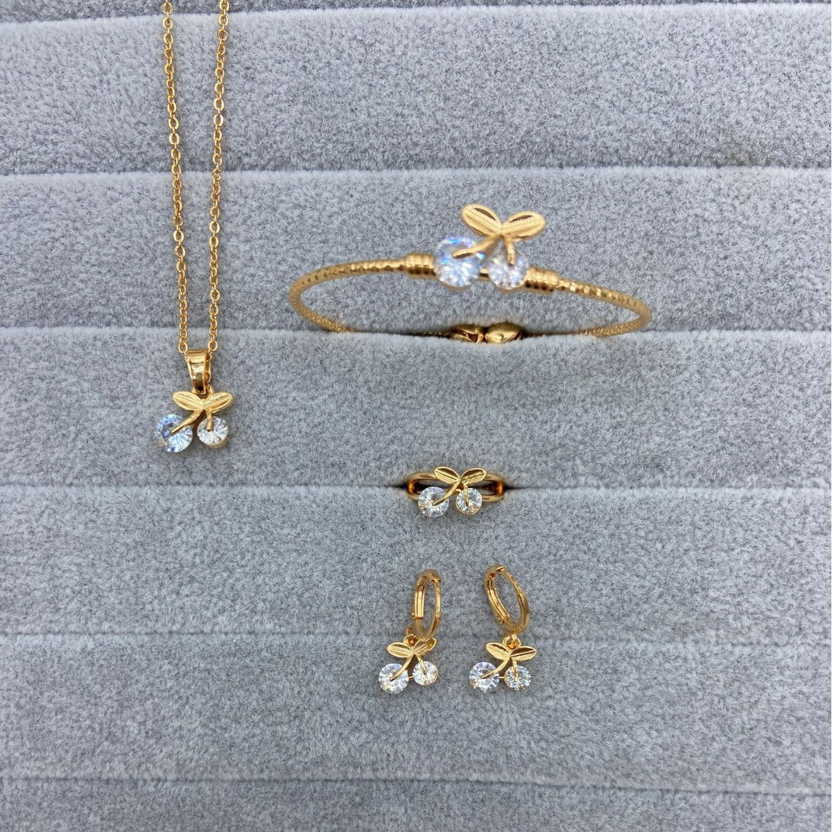 Children's Copper Inlaid Zircon Fruit Series Cherry Jewelry Set