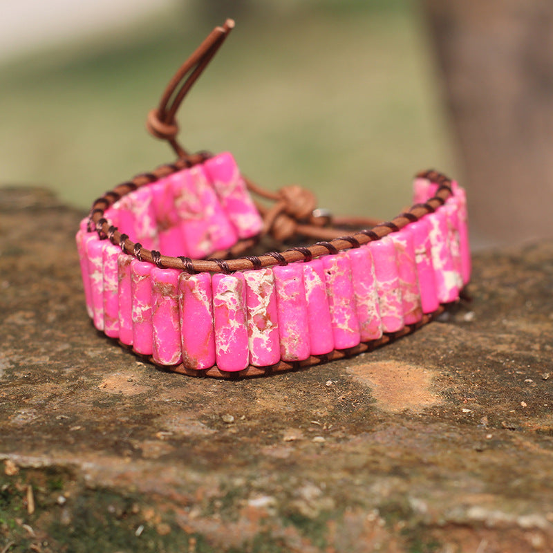 Bohemian Style Natural Stone Lan Di Royal Vintage Hand-woven Bracelet