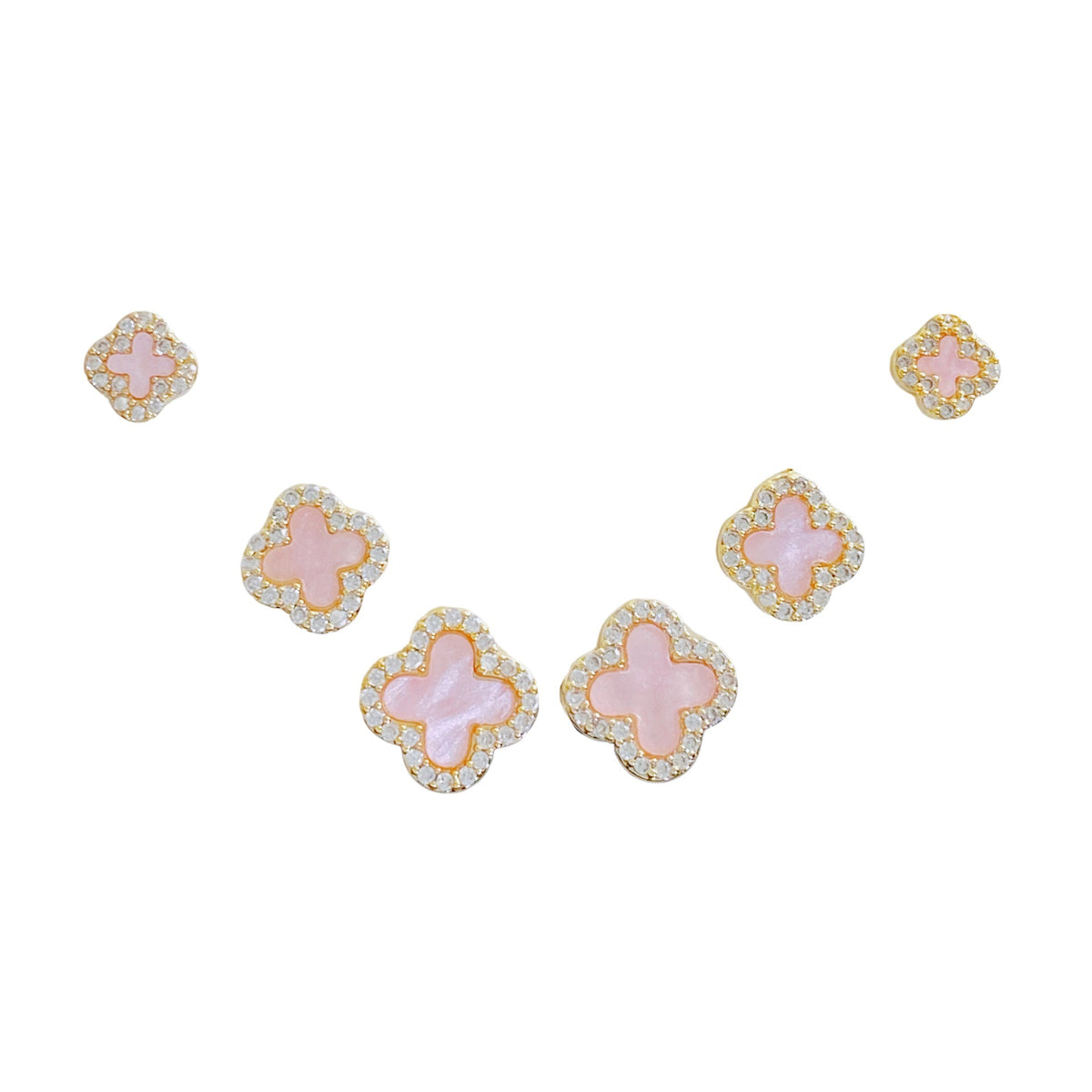Exquisite Fashion Zircon Four-leaf Flower One Card Three Pairs Stud Earrings