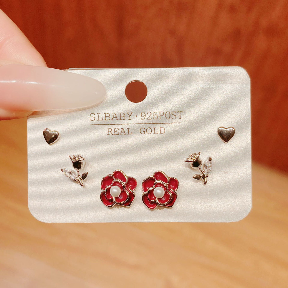 Horse Angola Red Female Cherry Camellia Stud Earrings