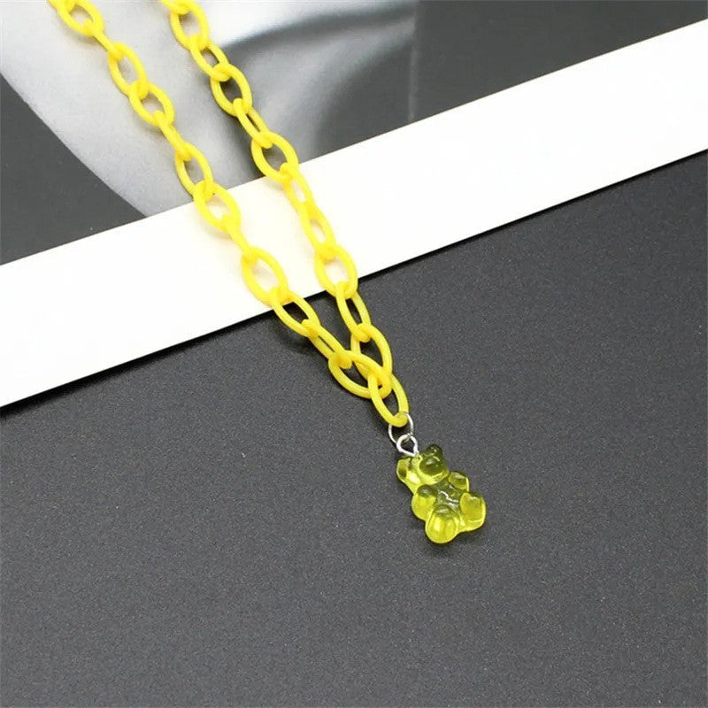 Pink Acrylic Transparent Cartoon Bear Neck Necklace