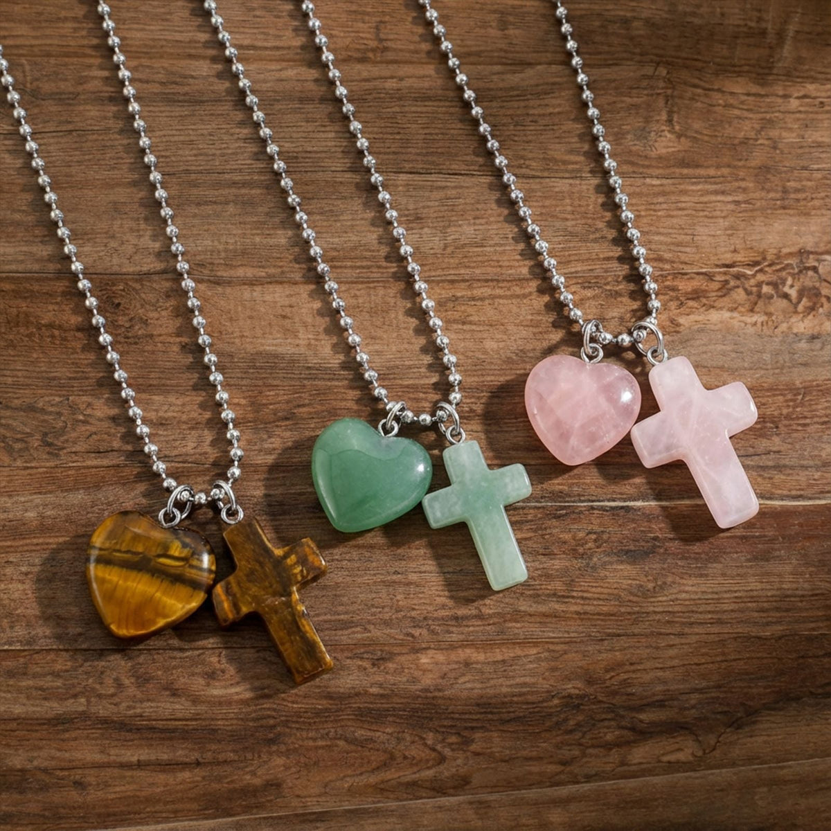 Women's Crystal Tiger Eye Love Cross Fashion Stainless Steel Pendant