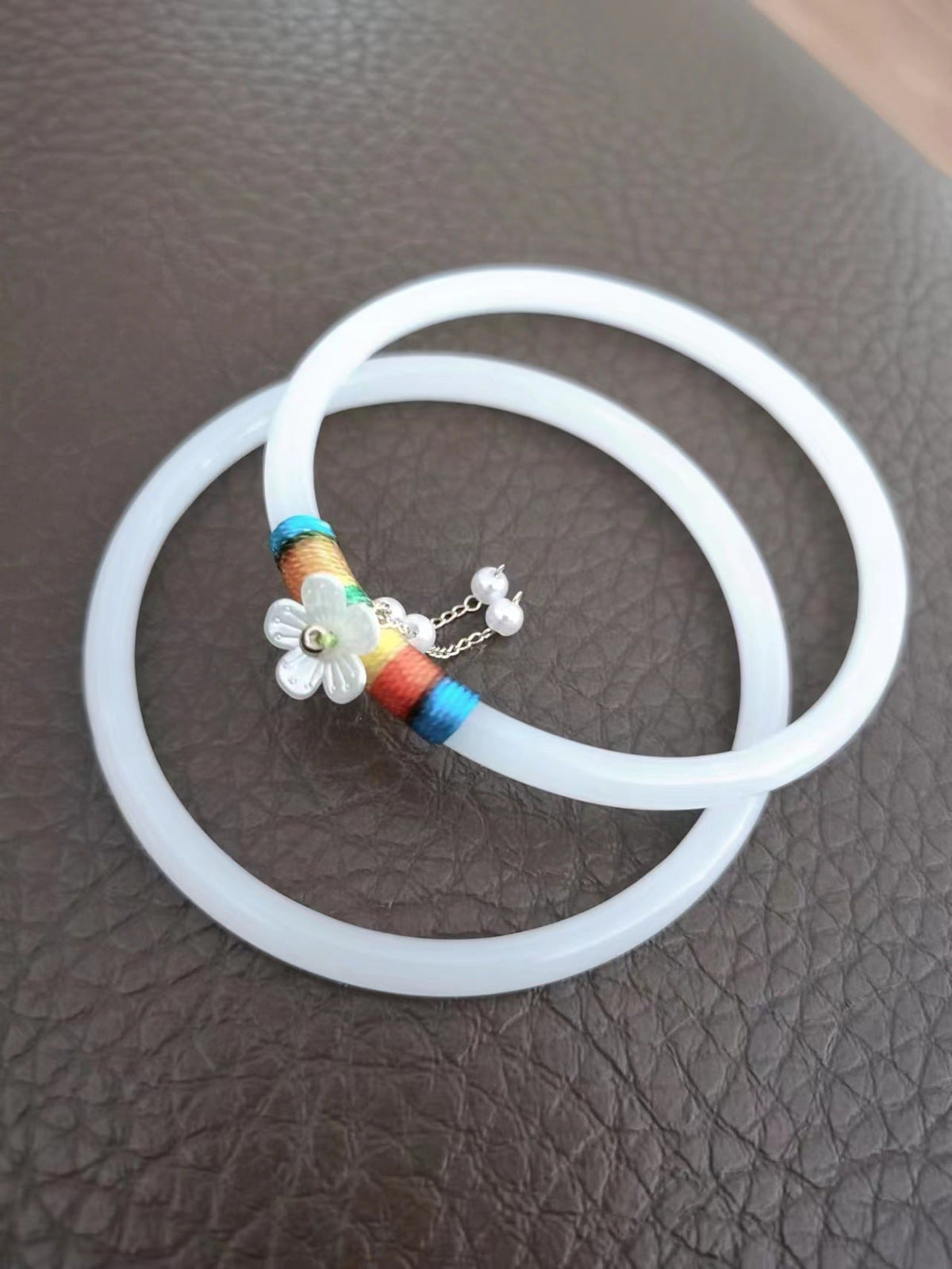 Women's Natural Chalcedony Jingle Bell One Step At Time Love Send Bracelet