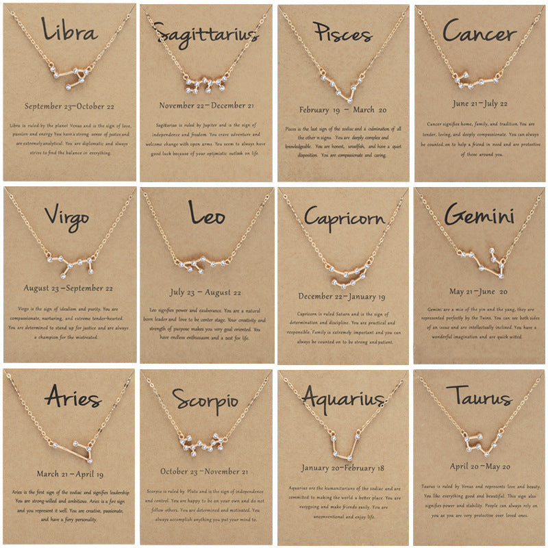 Twee Constellation Brown Card Rhinestone Clavicle Necklaces