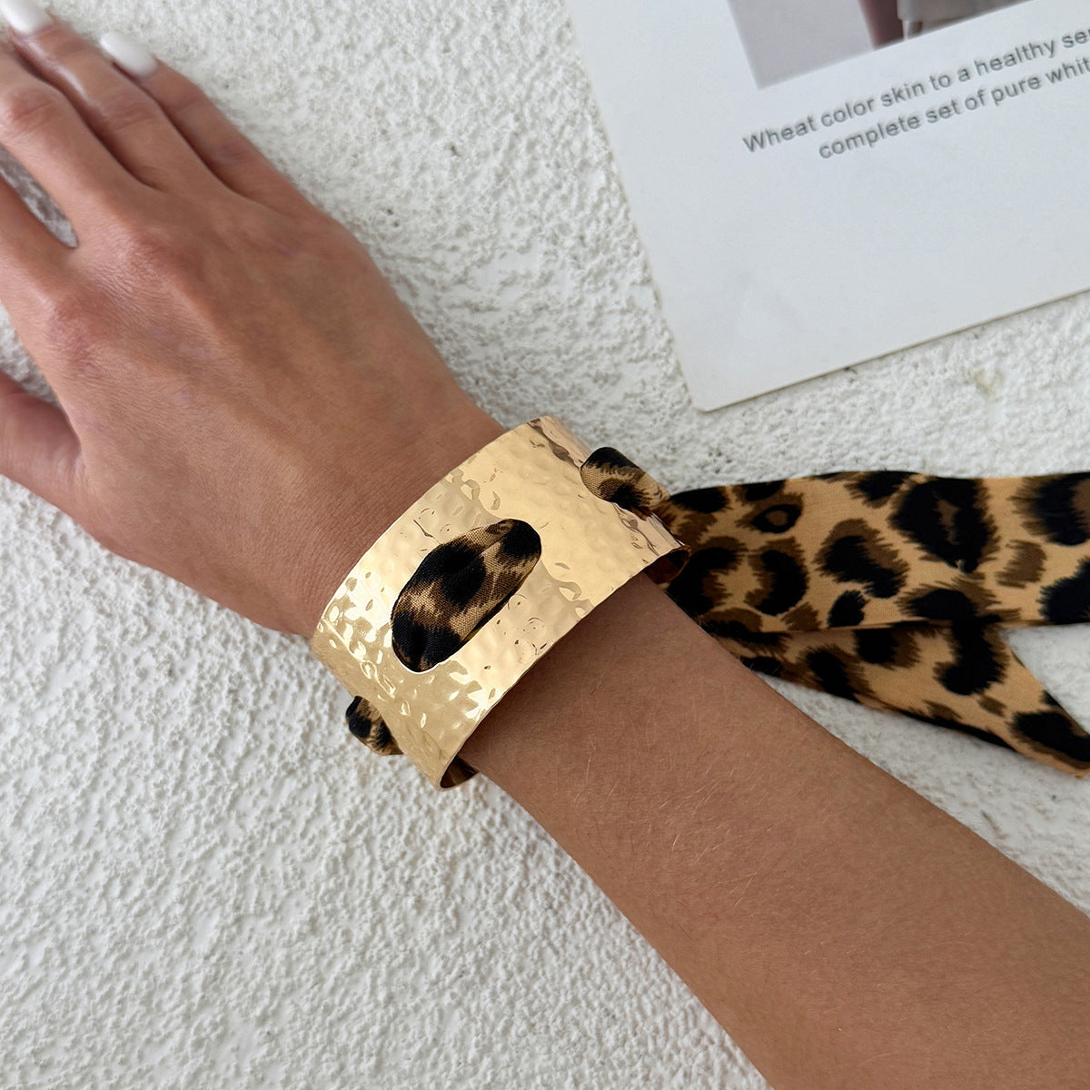 Metal Hammer Pattern Wide Fashion Leopard Colorful Silk Bracelet