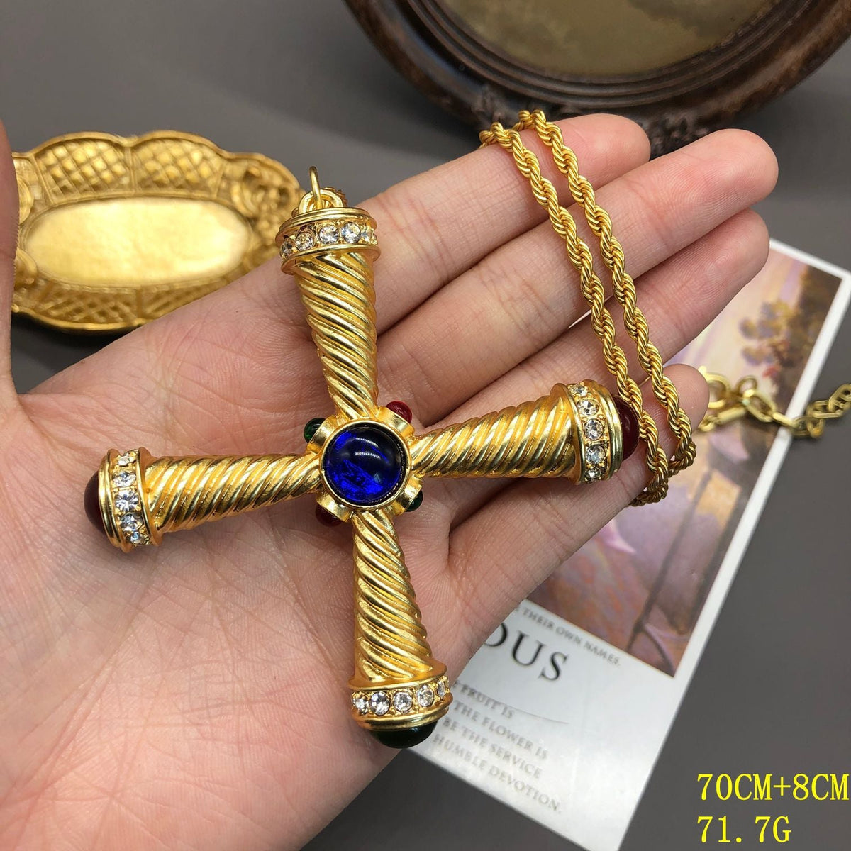 Style Electroplated Real Gold Graceful Fashionable Cross Round Inlaid Jewelry Set
