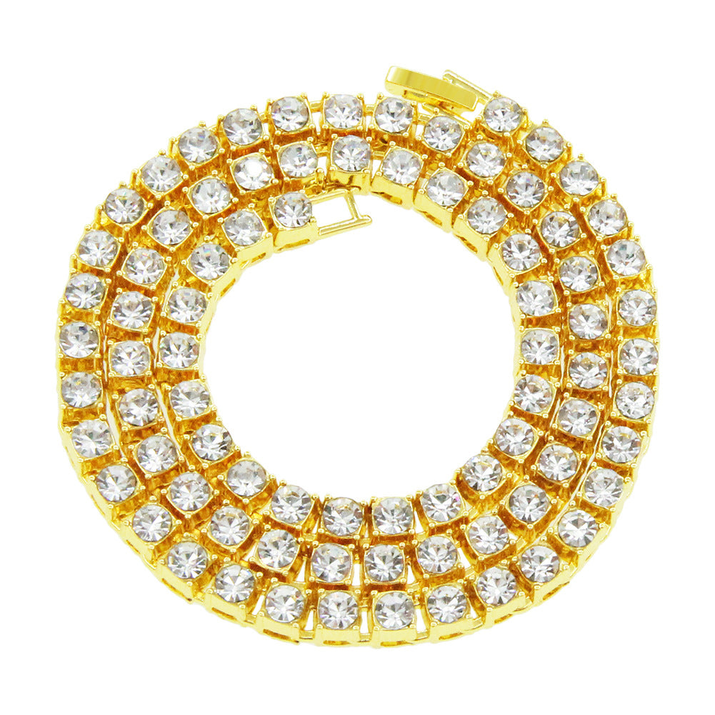 Men's Diamond Single-row Drilled Gang Drill Full Cool Unique Tennis Chain Necklace