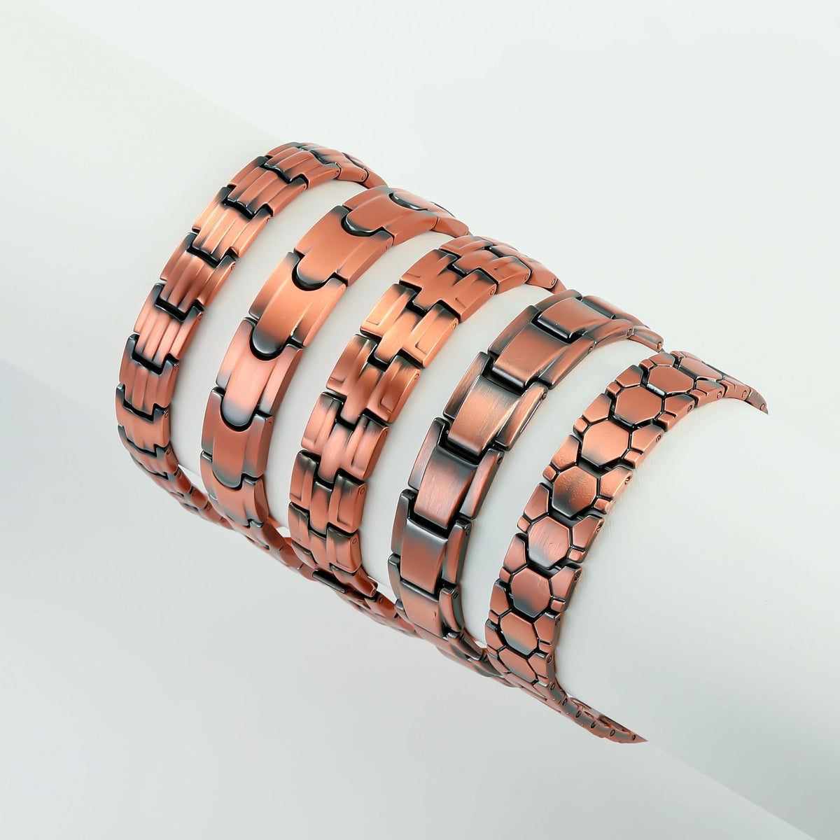 Men's Metal Bronze Magnet Retro Wide Row Full Adjustable Bracelet