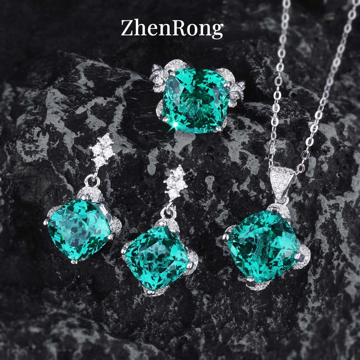 Carat Square Colored Gems Violet Yellow Jewelry Set
