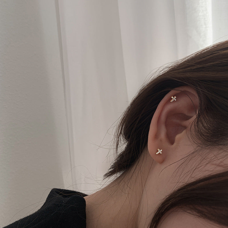 Cross Sterling Sier Simple Creative Small Design Suitable For Ear Earrings