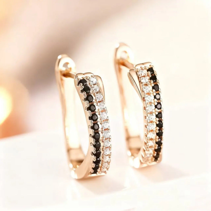 Women's Copper Black White Zircon Double Row Ear Clip Light Luxury Earrings