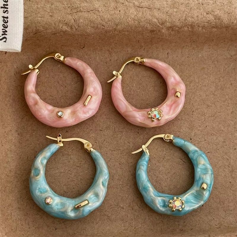 Women's Korean Summer Blue Drip Glazed Enamel Minority Stud Earrings