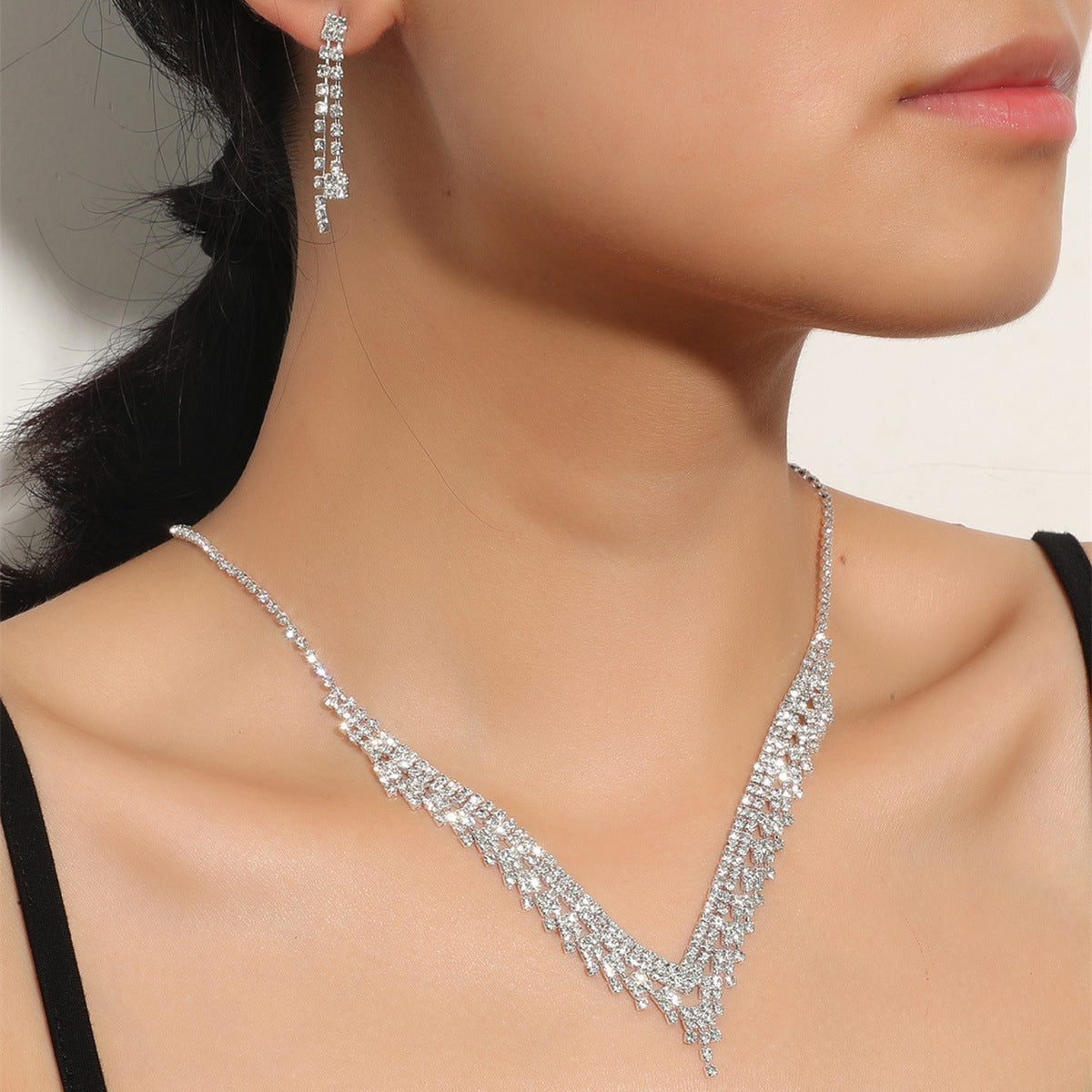Super Beautiful Suite Rhinestone Shiny Ear Wedding Party Two-piece Dress Earrings