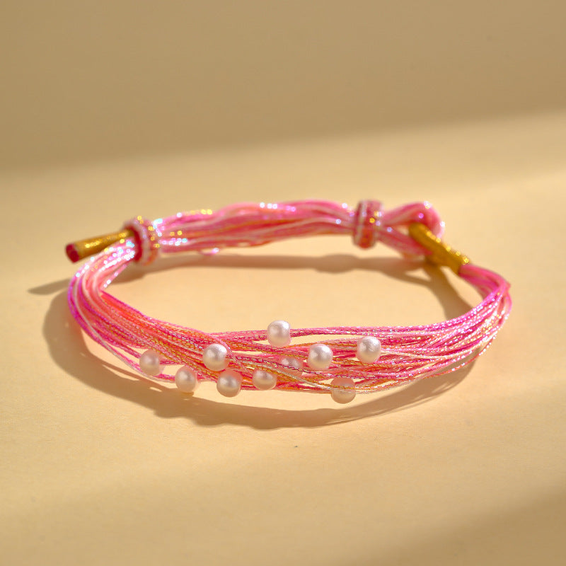 Women's & Men's Life Thread Magic Color Imitation Pearl Peach Blossom Knot Bracelet