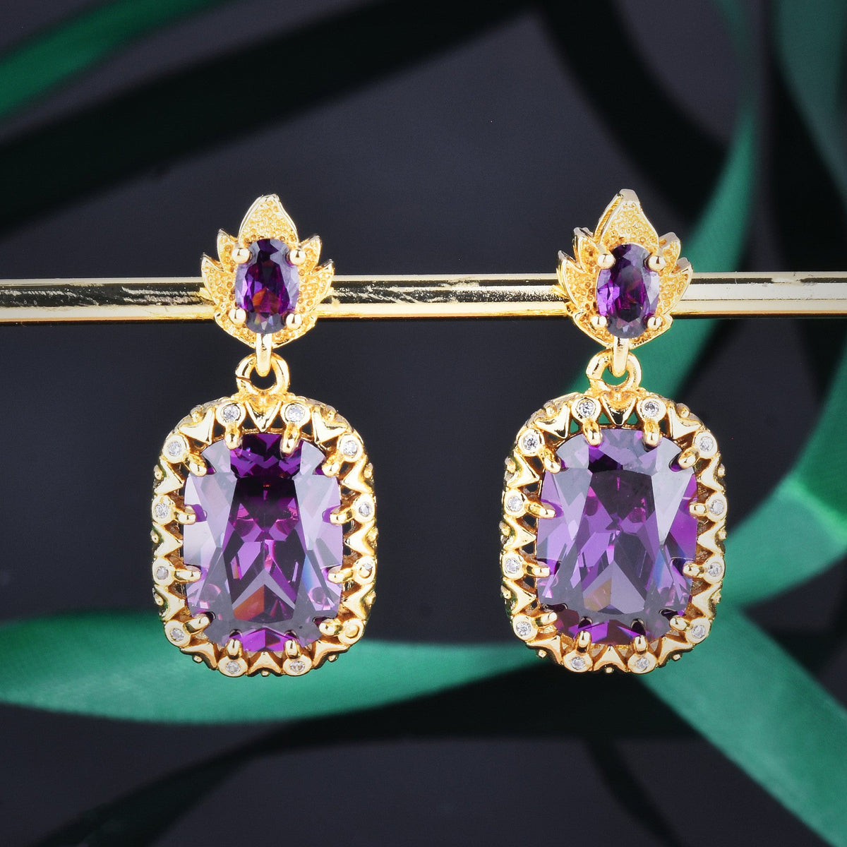 Super Flash High Carbon Diamond Yellow Purple Jewelry Set