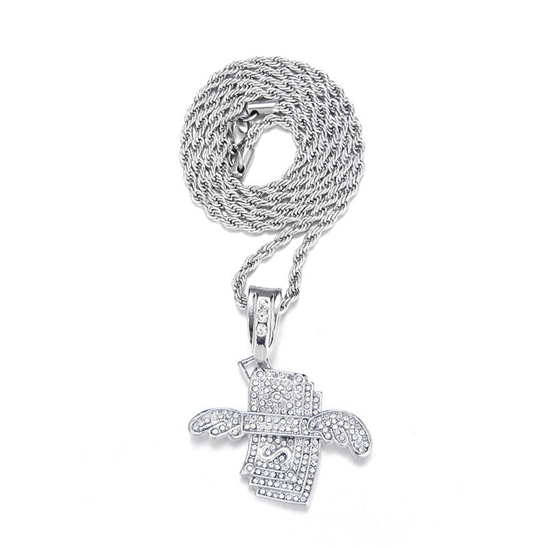 Banknote With Diamond Neck Creative Cuban Link Pendant
