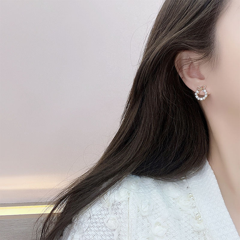 Women's Sier Bow Pearl Round Simple Compact Light Luxury Rings