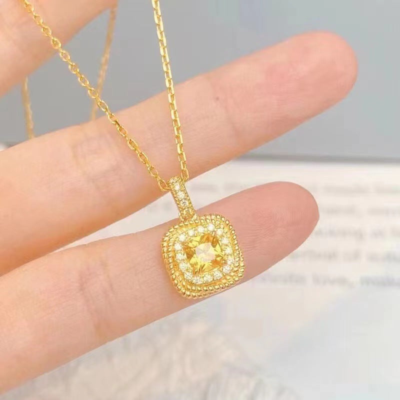 Small Sugar Cube Female Citrine Bread Clavicle Chain Light Luxury Bracelets