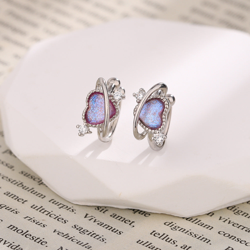 Planet Sweet Colorful Moonstone Rhinestone Heart Shape No Pierced For Ear Clip