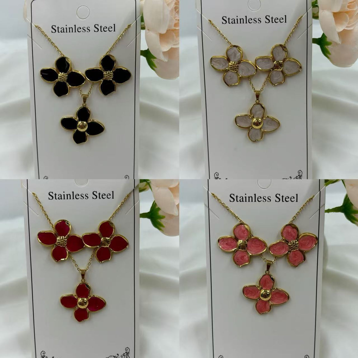 Women's Oil Dripping Petals Stainless Steel Gold Plating Elegant Jewelry Set