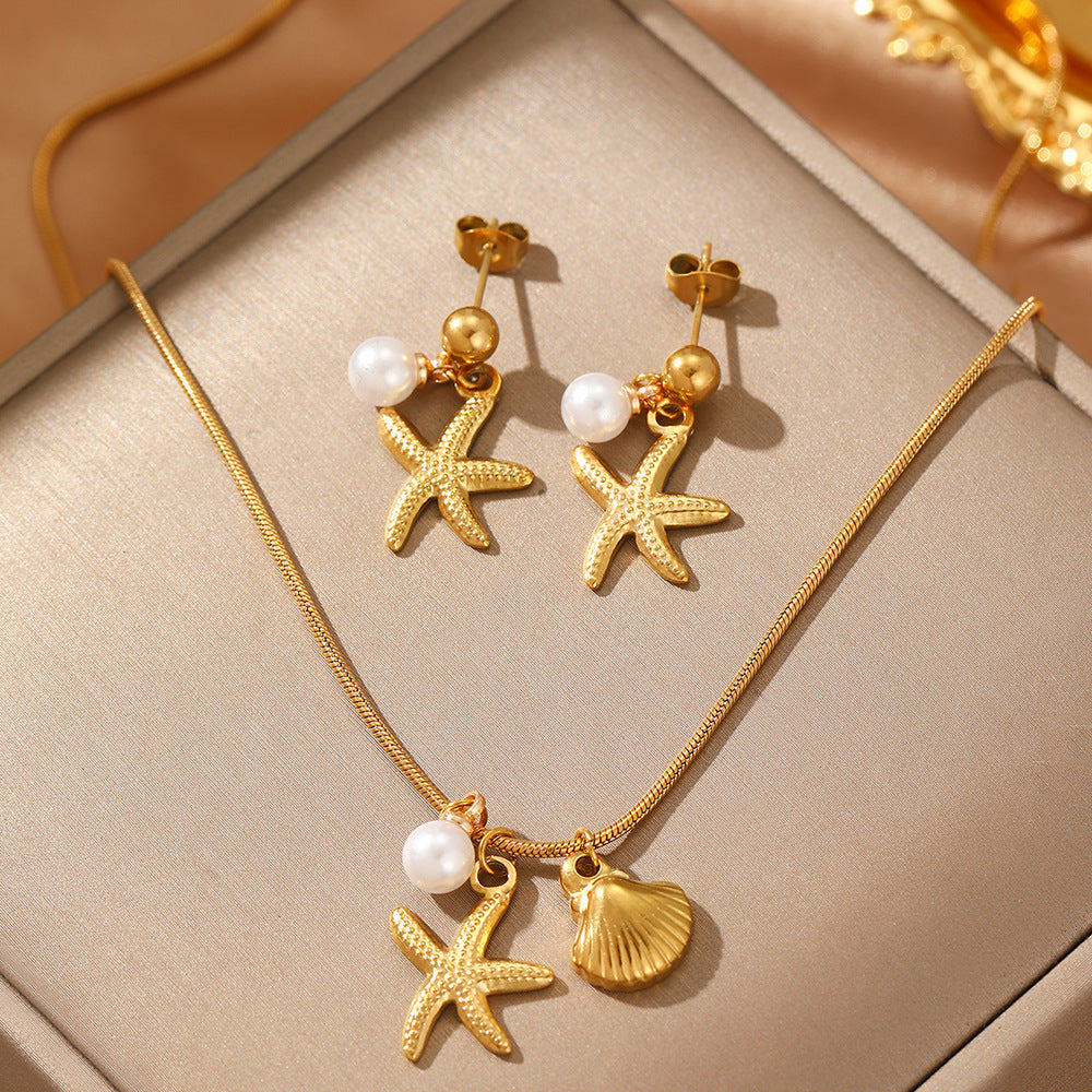 Women's Stainless Steel Starfish Shell Suit Fashionable Jewelry Set
