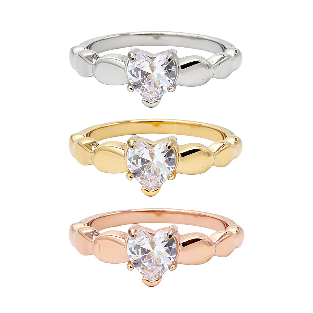 Women's Fashion Simple Sweet Heart Love Diamond Wind Rings
