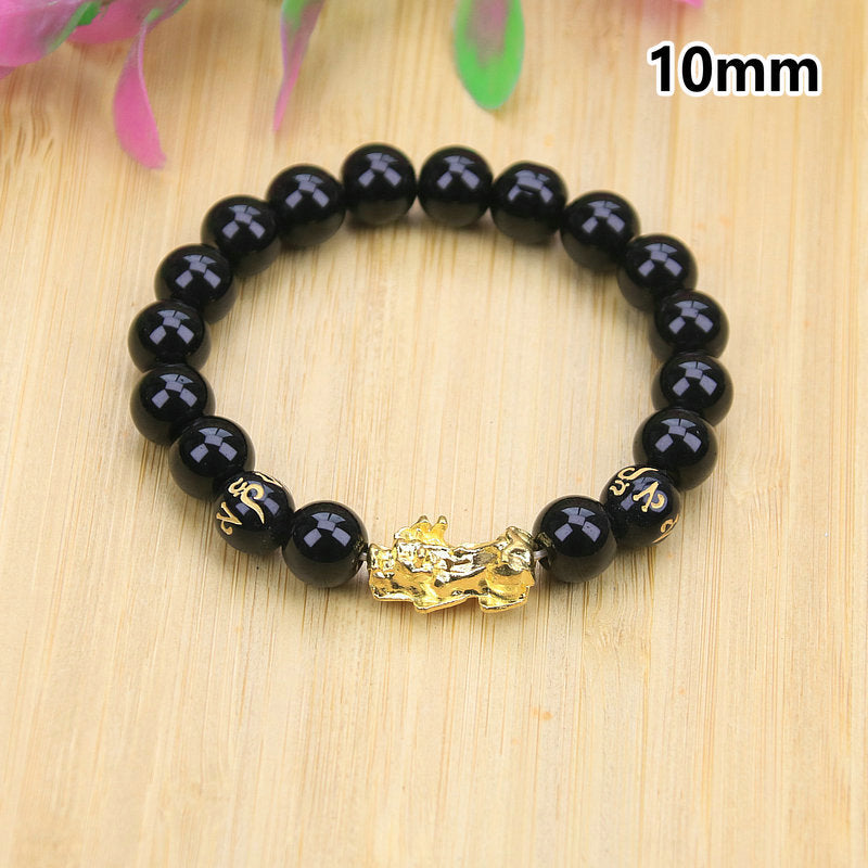 Running Rivers Lakes Live Imitation Obsidian Gilt Six Words Mantra Bracelet
