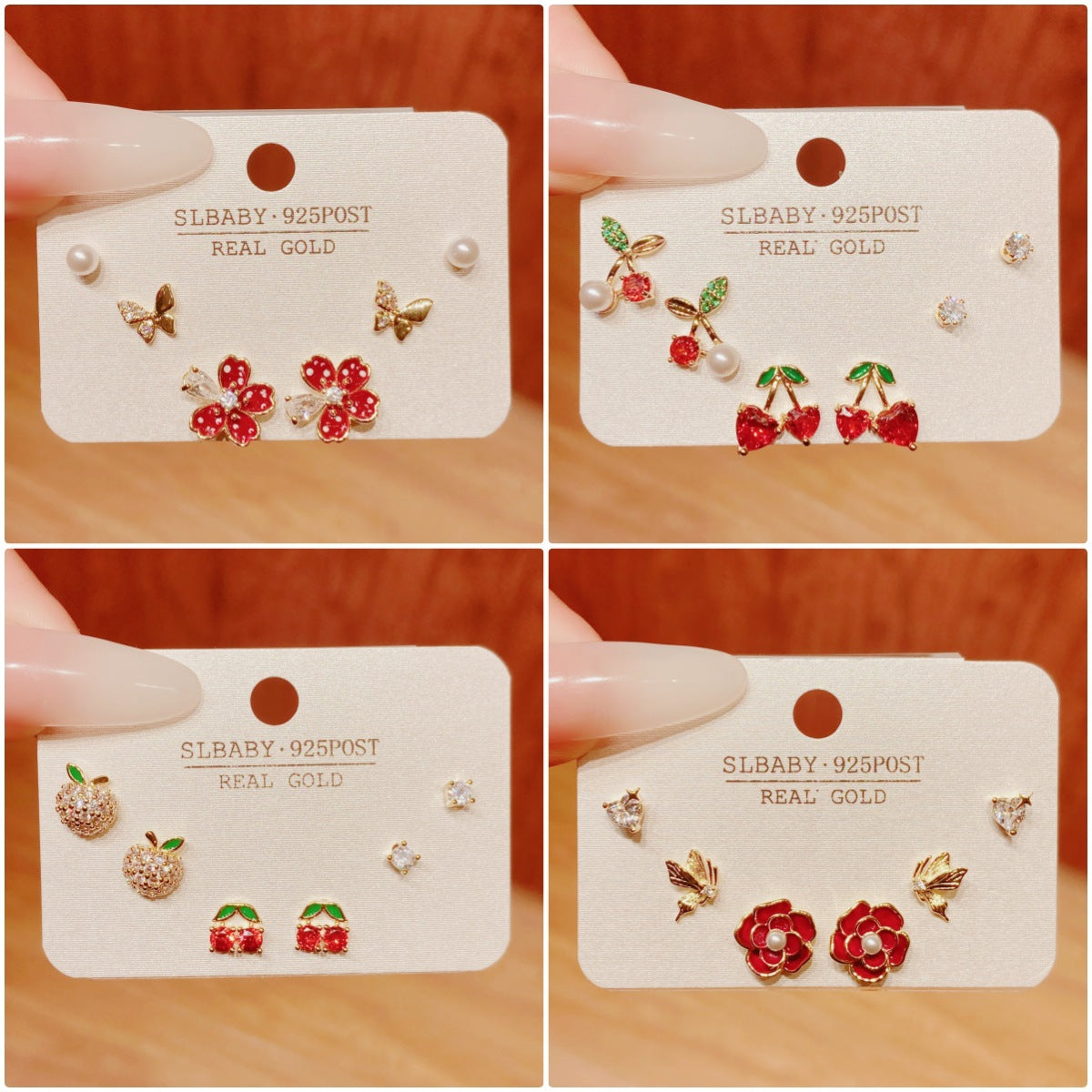 Horse Angola Red Female Cherry Camellia Stud Earrings