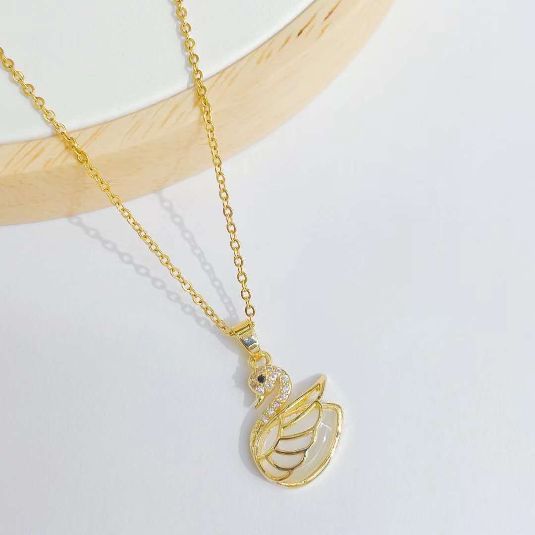 Inlaid Zircon Swan Titanium Steel Female Summer Necklace