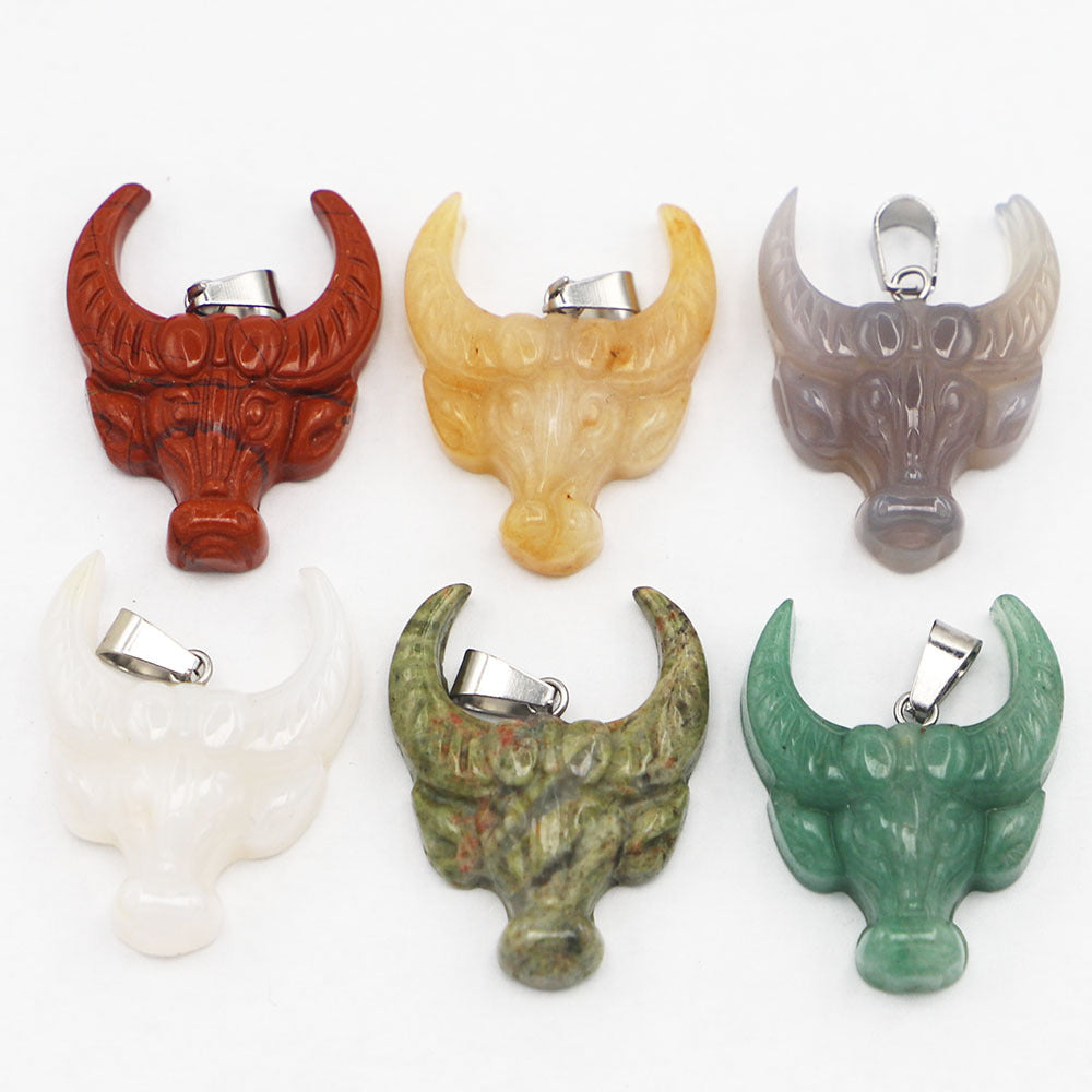 Popular Natural Stone Carved Ox Head Pendant