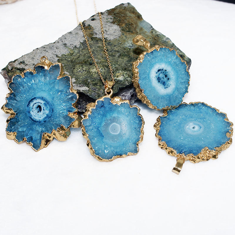 Original Crystal Sunflower Natural Stone Agate Pendants