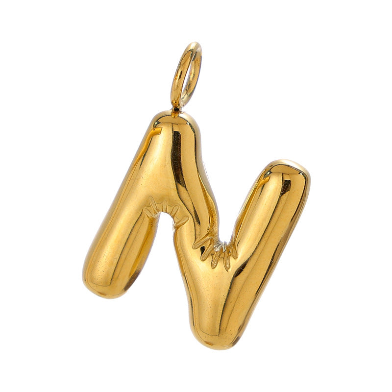 Chubby Bubble English Letter Titanium Steel Gold Pendant