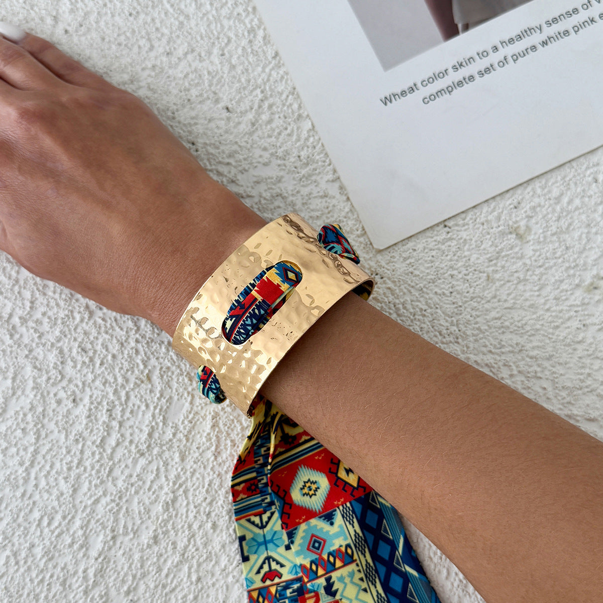 Metal Hammer Pattern Wide Fashion Leopard Colorful Silk Bracelet
