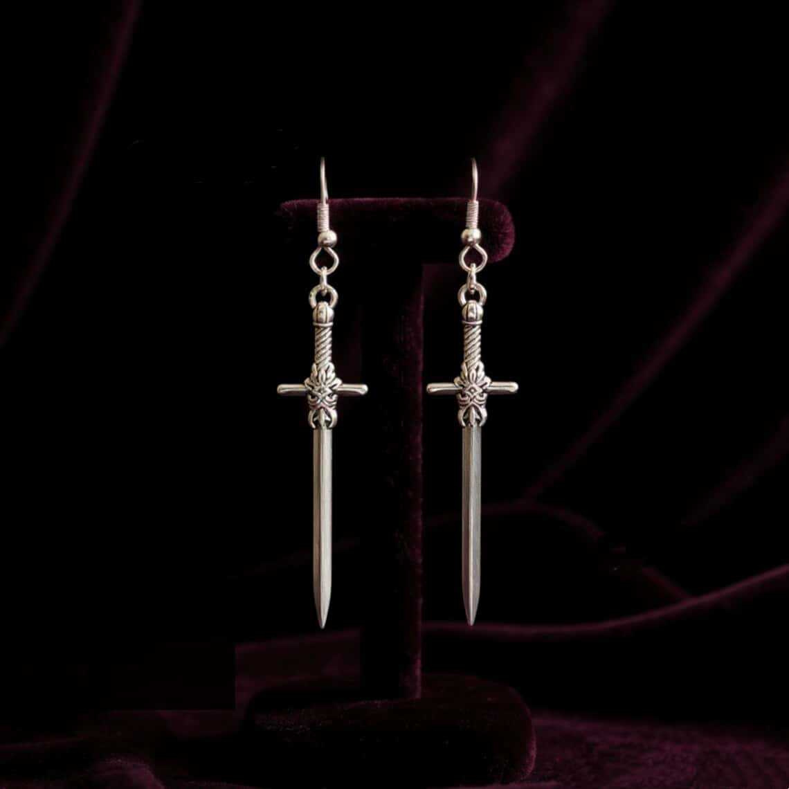 Sier Cross Sword-shaped Vintage Gothic Style Earrings