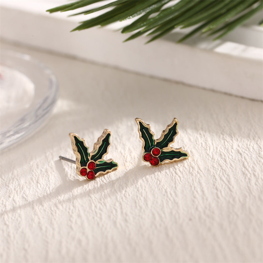 Fashion Christmas Tree Elk Snowflake Crutch Ear Festive Alloy Dripping Stud Earrings